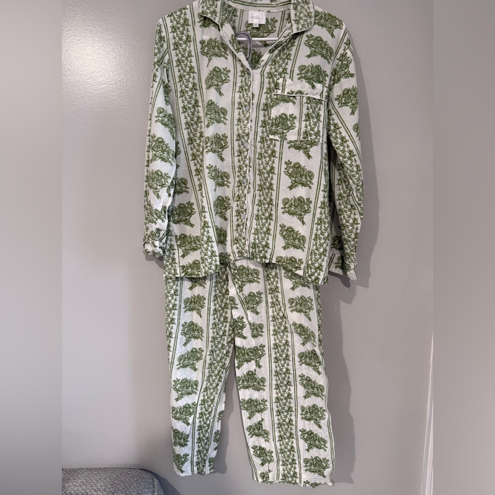 Darling Green Floral Stripe Pajama Set